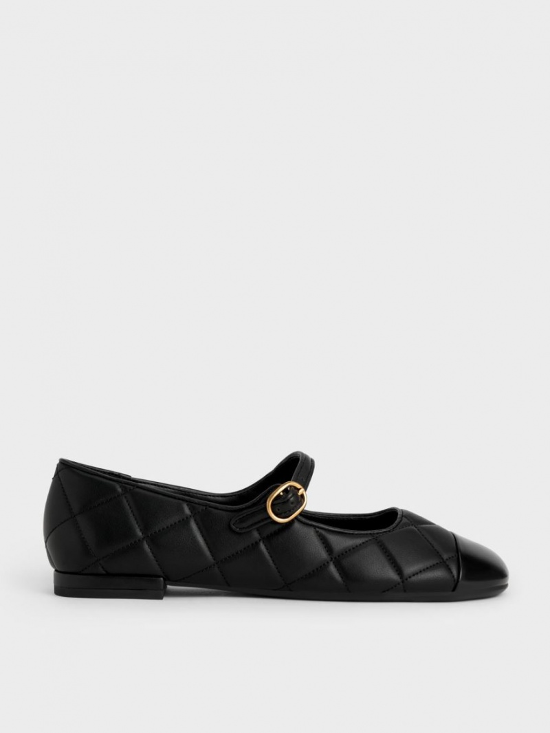 Pantofi Mary Jane Charles & Keith Bombeu-Cap Matlasat Negrii | 596ESPAXO