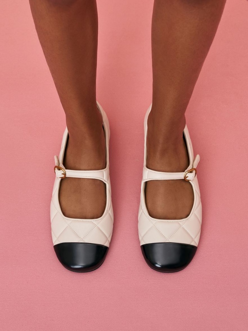 Pantofi Mary Jane Charles & Keith Bombeu-Cap Matlasat Albi | 745DECRAZ
