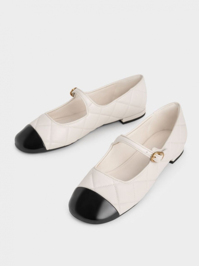 Pantofi Mary Jane Charles & Keith Bombeu-Cap Matlasat Albi | 745DECRAZ