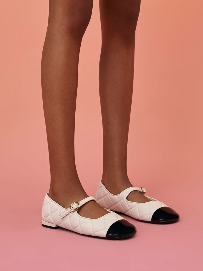 Pantofi Mary Jane Charles & Keith Bombeu-Cap Matlasat Albi | 745DECRAZ