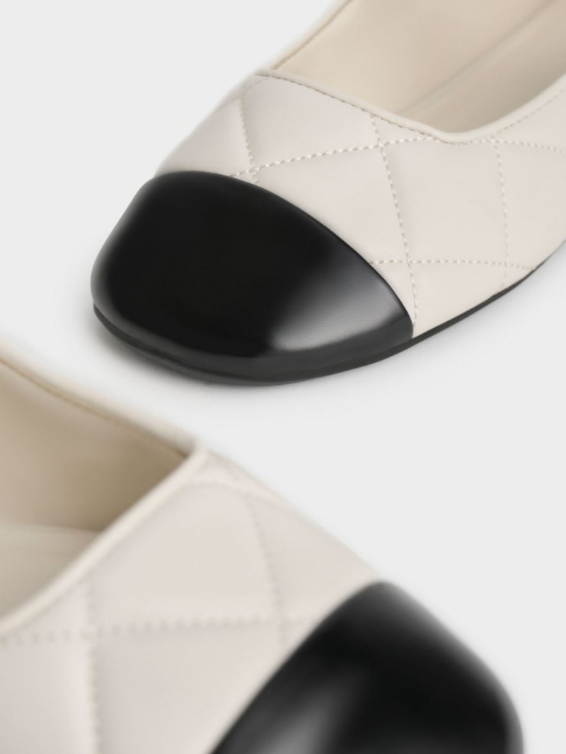 Pantofi Mary Jane Charles & Keith Bombeu-Cap Matlasat Albi | 745DECRAZ