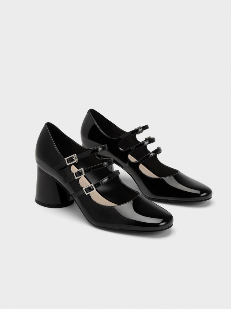Pantofi Mary Jane Charles & Keith Buckled Cylindrical Heel Negrii | 079LHIEVZ