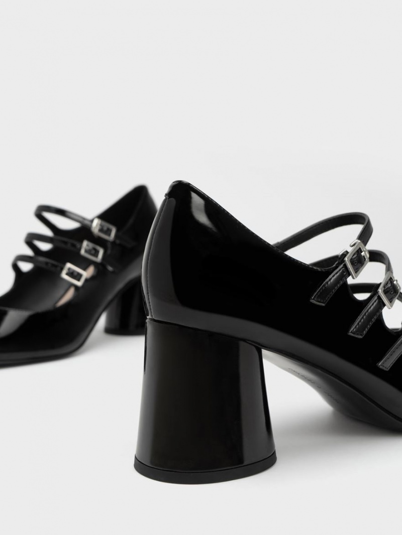 Pantofi Mary Jane Charles & Keith Buckled Cylindrical Heel Negrii | 079LHIEVZ