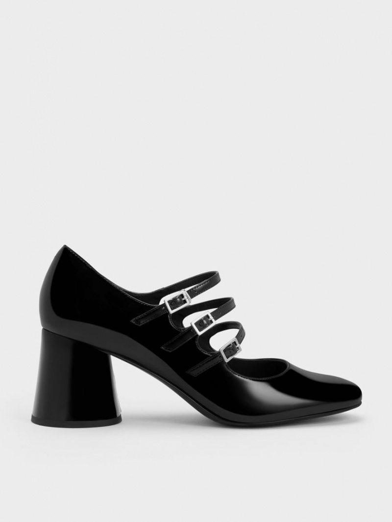Pantofi Mary Jane Charles & Keith Buckled Cylindrical Heel Negrii | 079LHIEVZ
