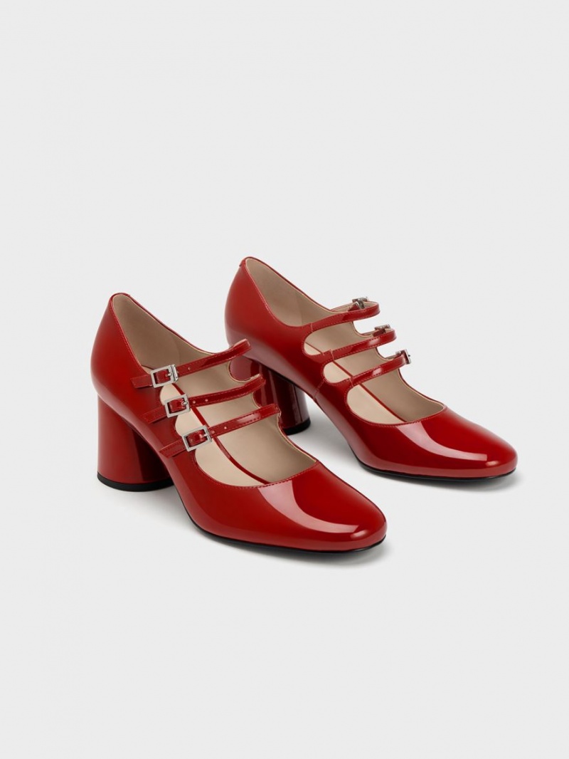 Pantofi Mary Jane Charles & Keith Buckled Cylindrical Heel Rosii | 291RFEGIB