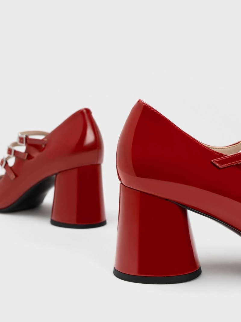 Pantofi Mary Jane Charles & Keith Buckled Cylindrical Heel Rosii | 291RFEGIB