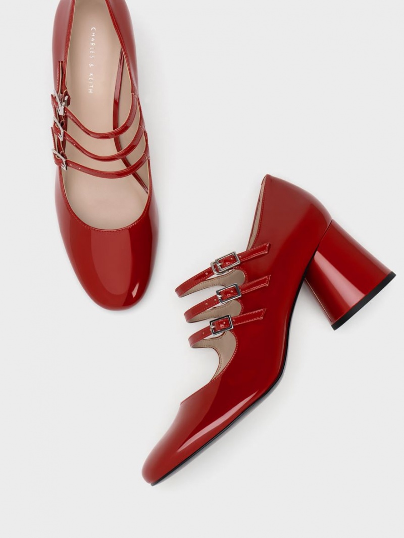 Pantofi Mary Jane Charles & Keith Buckled Cylindrical Heel Rosii | 291RFEGIB