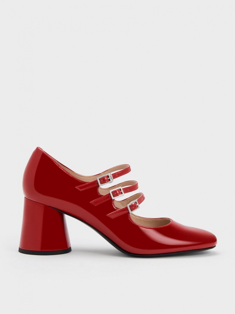 Pantofi Mary Jane Charles & Keith Buckled Cylindrical Heel Rosii | 291RFEGIB