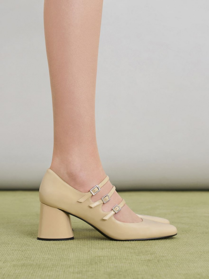 Pantofi Mary Jane Charles & Keith Buckled Cylindrical Heel Galbeni | 127WJZAFK