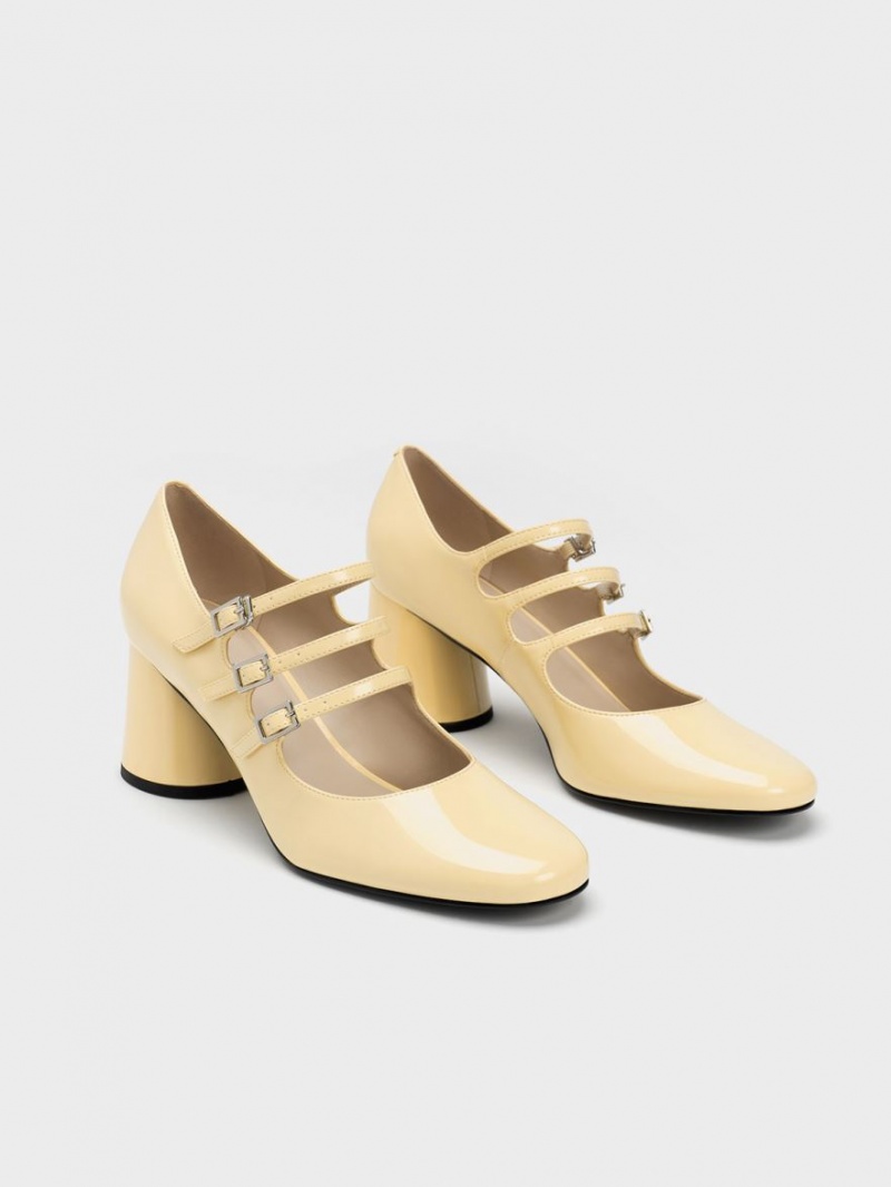 Pantofi Mary Jane Charles & Keith Buckled Cylindrical Heel Galbeni | 127WJZAFK