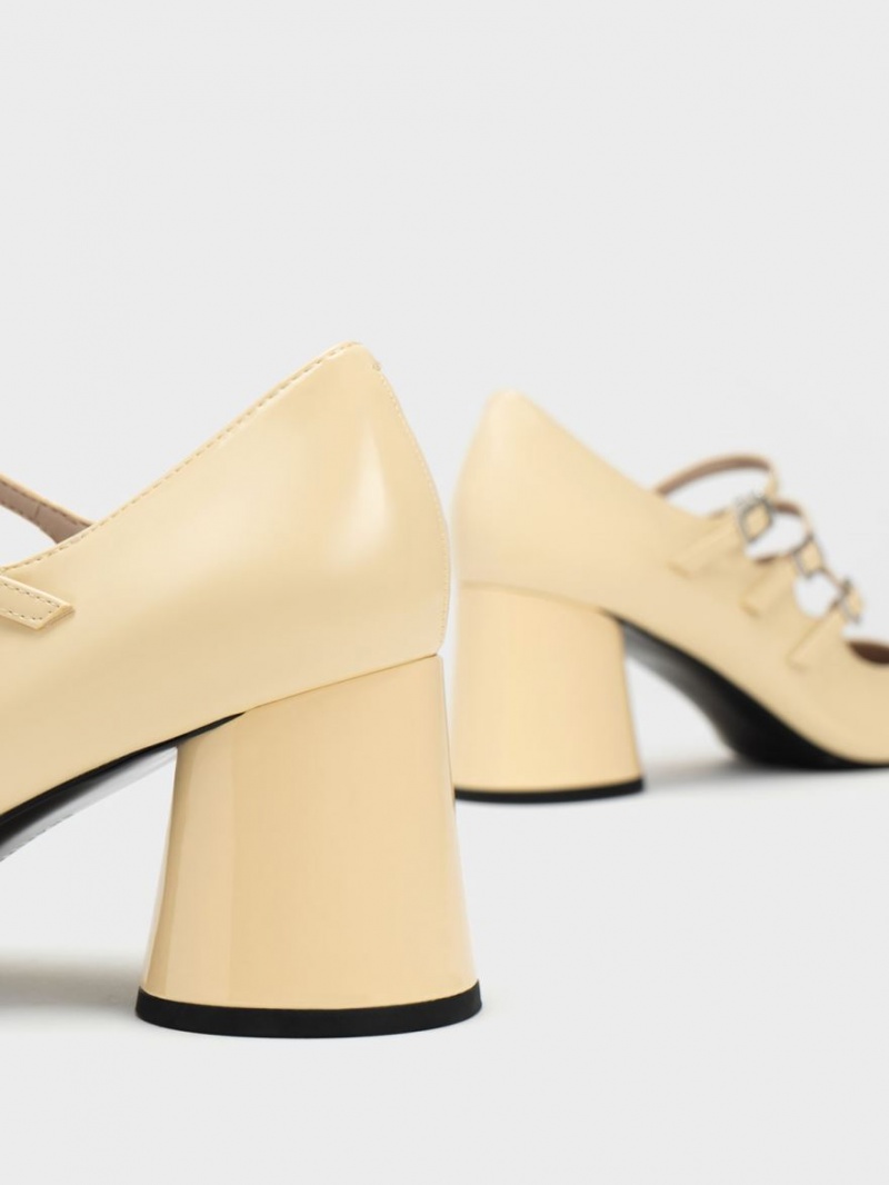 Pantofi Mary Jane Charles & Keith Buckled Cylindrical Heel Galbeni | 127WJZAFK