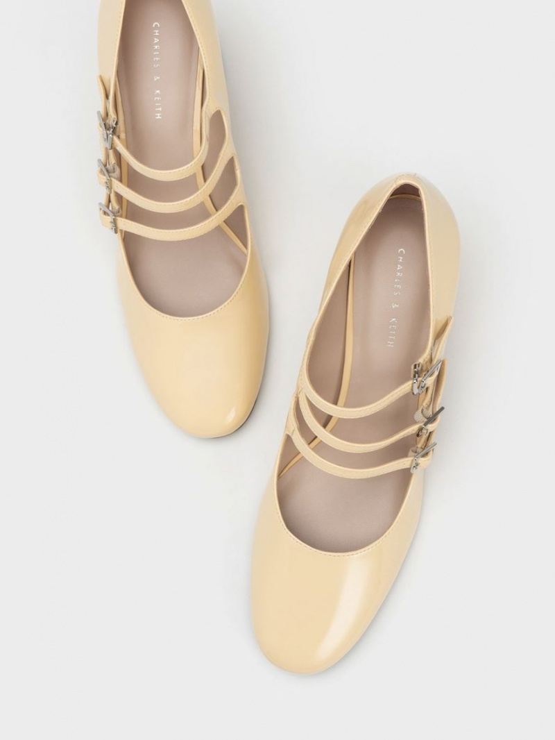 Pantofi Mary Jane Charles & Keith Buckled Cylindrical Heel Galbeni | 127WJZAFK