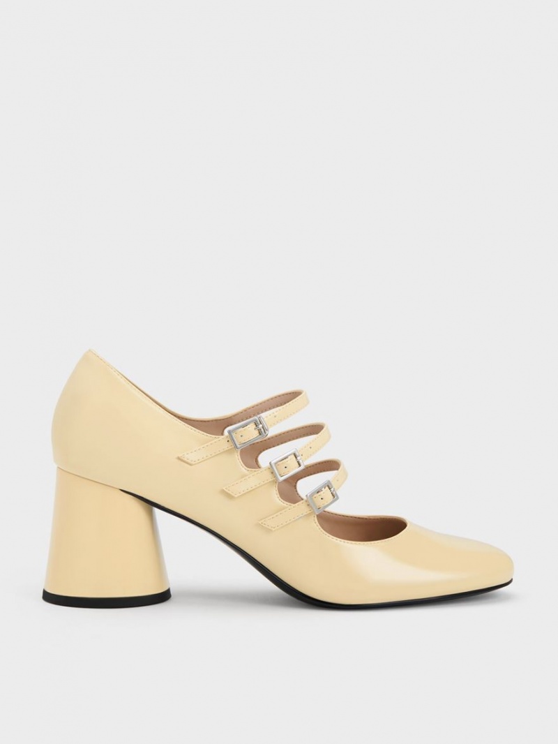 Pantofi Mary Jane Charles & Keith Buckled Cylindrical Heel Galbeni | 127WJZAFK