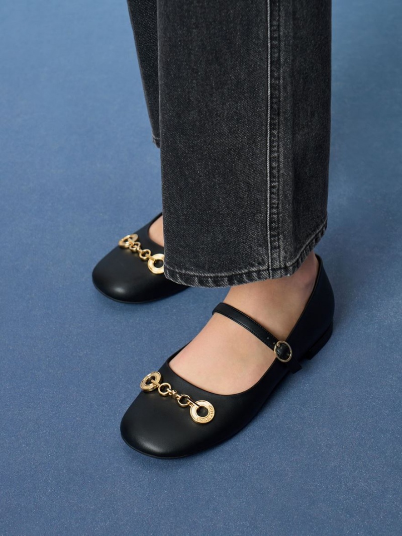 Pantofi Mary Jane Charles & Keith Circle Chain-Link Negrii | 923ZQMOVW