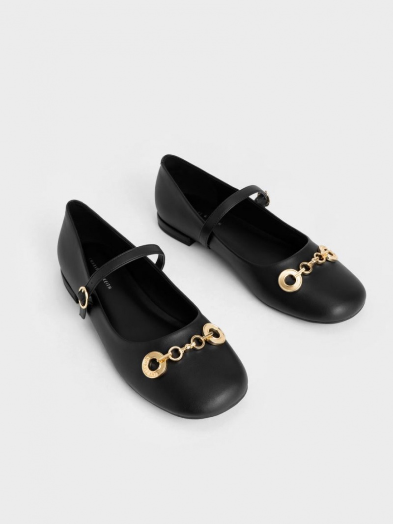 Pantofi Mary Jane Charles & Keith Circle Chain-Link Negrii | 923ZQMOVW