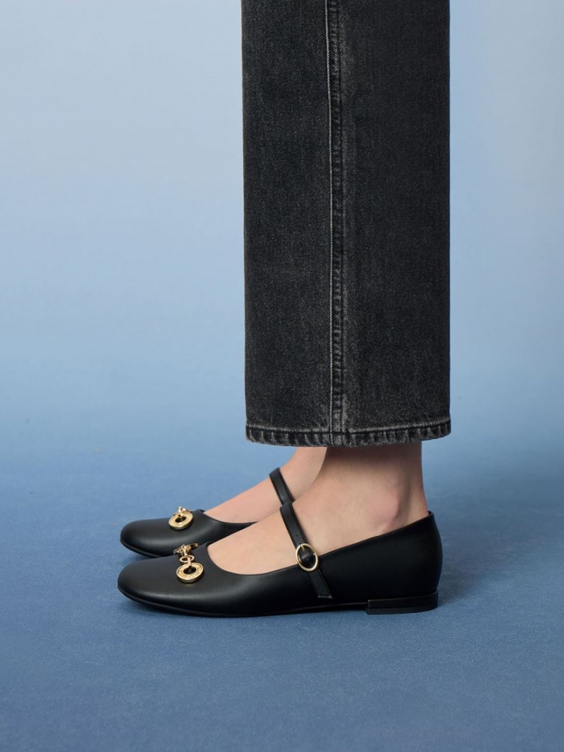 Pantofi Mary Jane Charles & Keith Circle Chain-Link Negrii | 923ZQMOVW