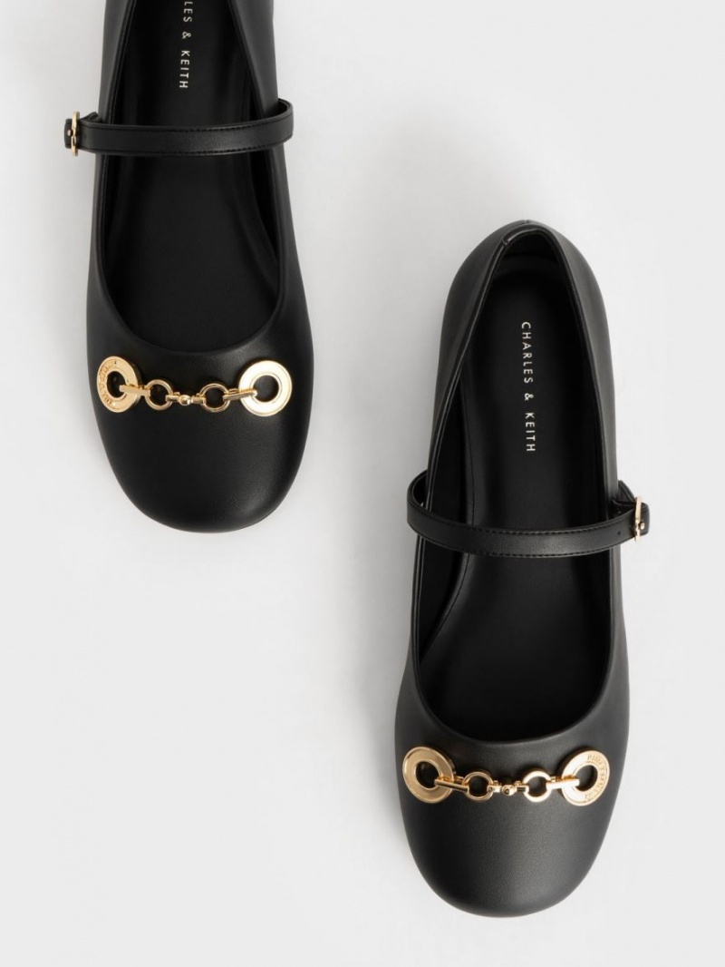 Pantofi Mary Jane Charles & Keith Circle Chain-Link Negrii | 923ZQMOVW