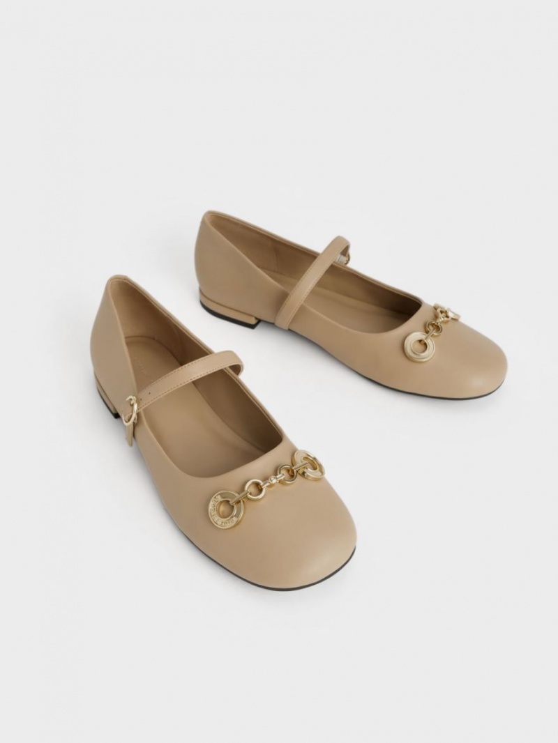 Pantofi Mary Jane Charles & Keith Circle Chain-Link Bej | 169BNIDAW