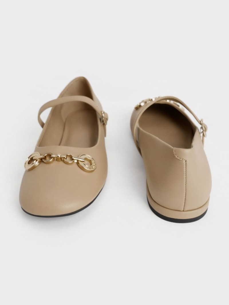Pantofi Mary Jane Charles & Keith Circle Chain-Link Bej | 169BNIDAW