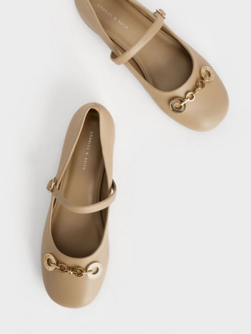 Pantofi Mary Jane Charles & Keith Circle Chain-Link Bej | 169BNIDAW