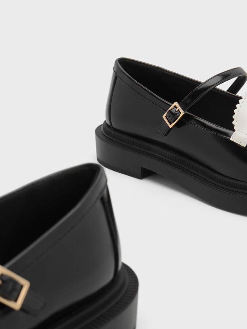 Pantofi Mary Jane Charles & Keith Circle Charm Two-Tone Negrii Albi | 314PVNCBQ