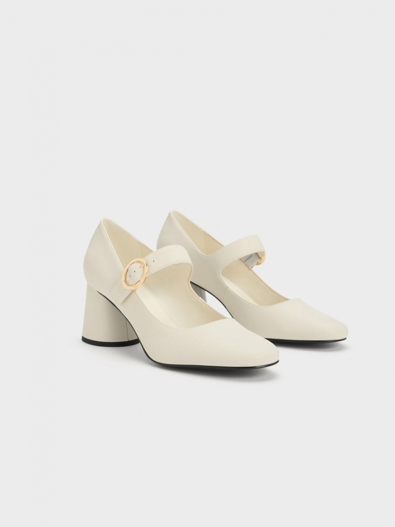 Pantofi Mary Jane Charles & Keith Cylindrical Block Heel Albi | 417IPEKFO