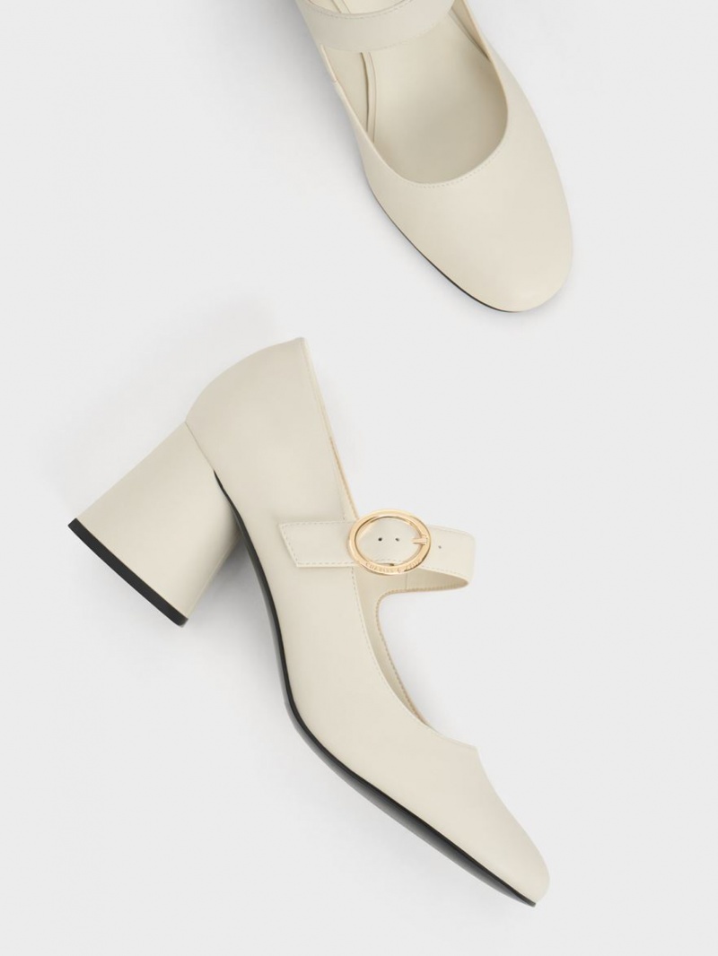 Pantofi Mary Jane Charles & Keith Cylindrical Block Heel Albi | 417IPEKFO