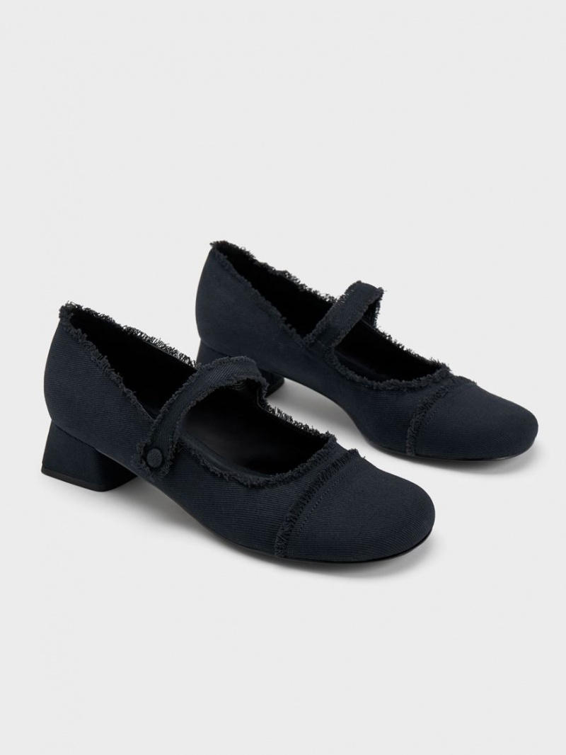 Pantofi Mary Jane Charles & Keith Denim Block Heel Albastri Inchis | 027ZFOGCU