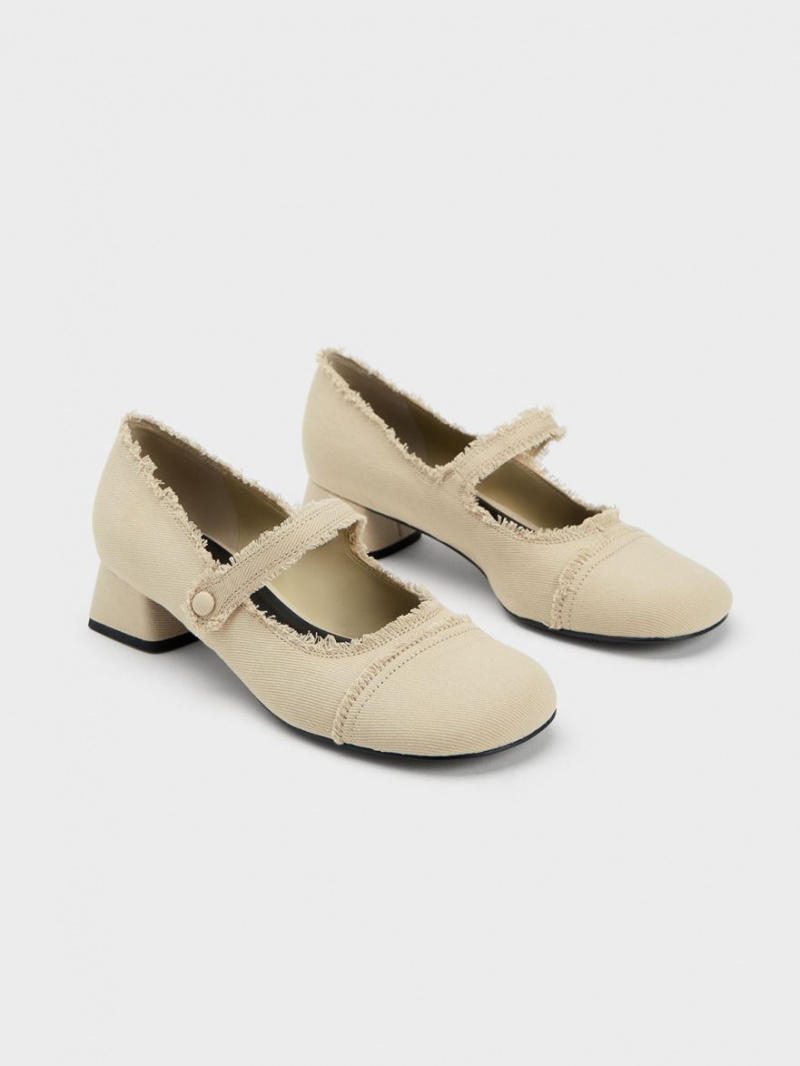Pantofi Mary Jane Charles & Keith Denim Block Heel Bej | 017VWPUNJ