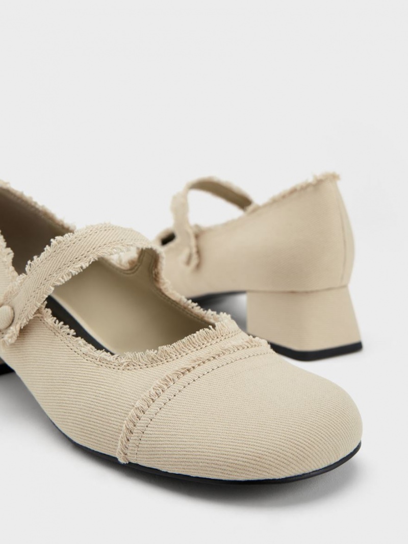Pantofi Mary Jane Charles & Keith Denim Block Heel Bej | 017VWPUNJ