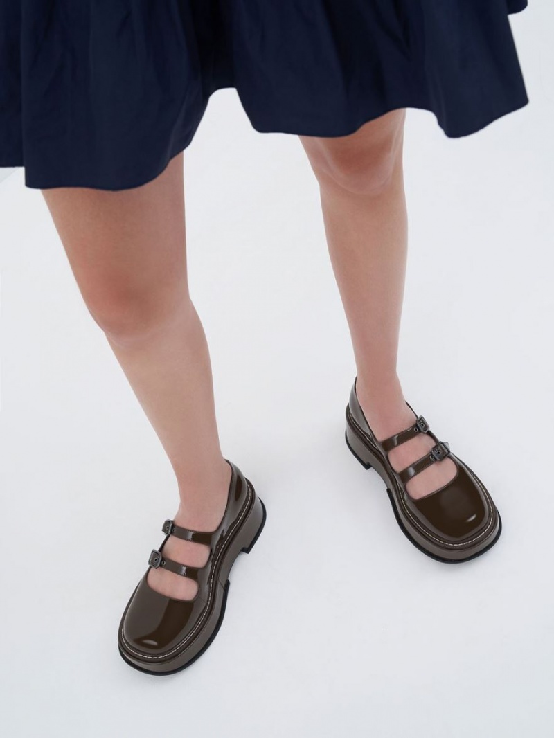 Pantofi Mary Jane Charles & Keith Frankie Lacuita Platforma​ Maro Inchis | 605THRBQV