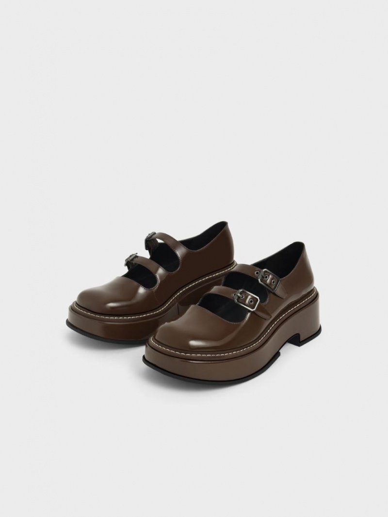 Pantofi Mary Jane Charles & Keith Frankie Lacuita Platforma​ Maro Inchis | 605THRBQV