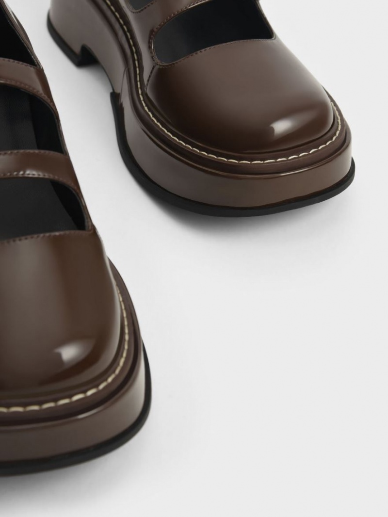 Pantofi Mary Jane Charles & Keith Frankie Lacuita Platforma​ Maro Inchis | 605THRBQV