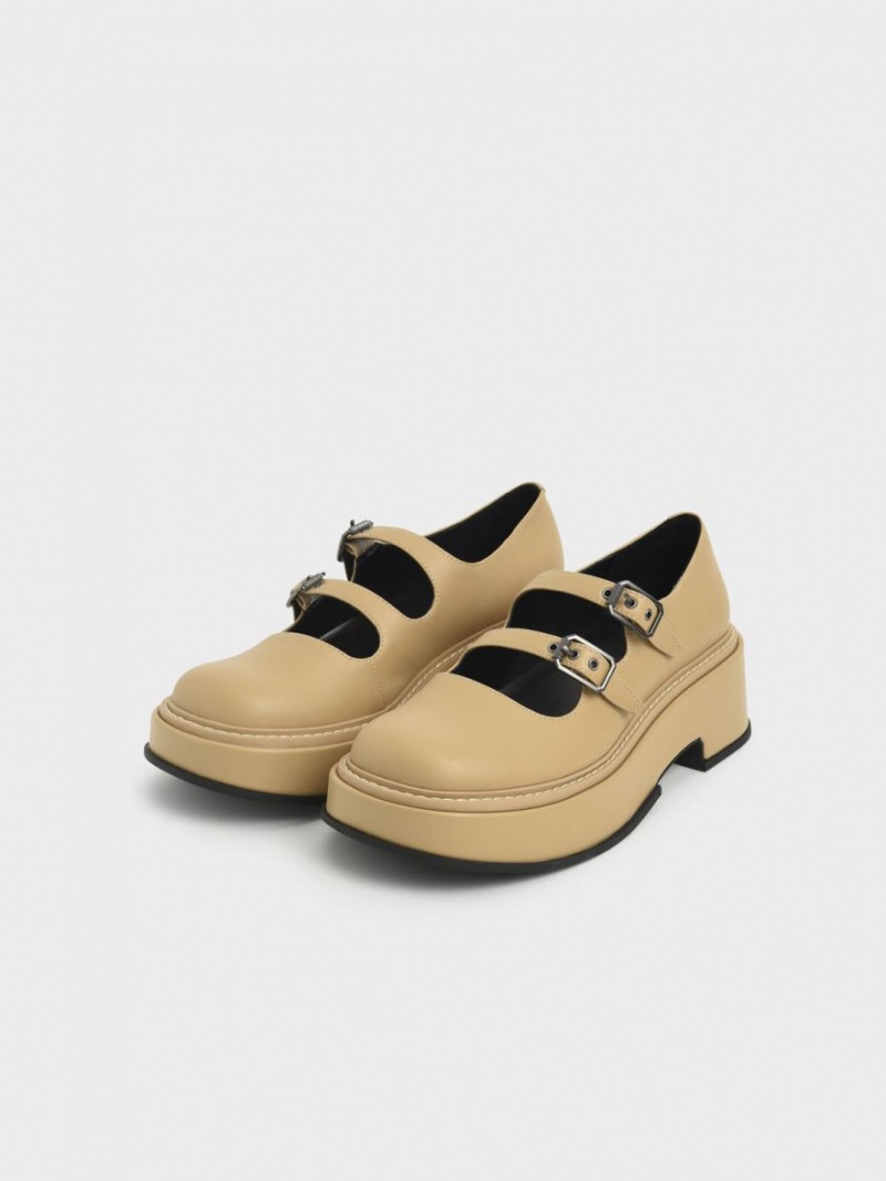 Pantofi Mary Jane Charles & Keith Frankie Platforma​ Bej | 623URCQFE
