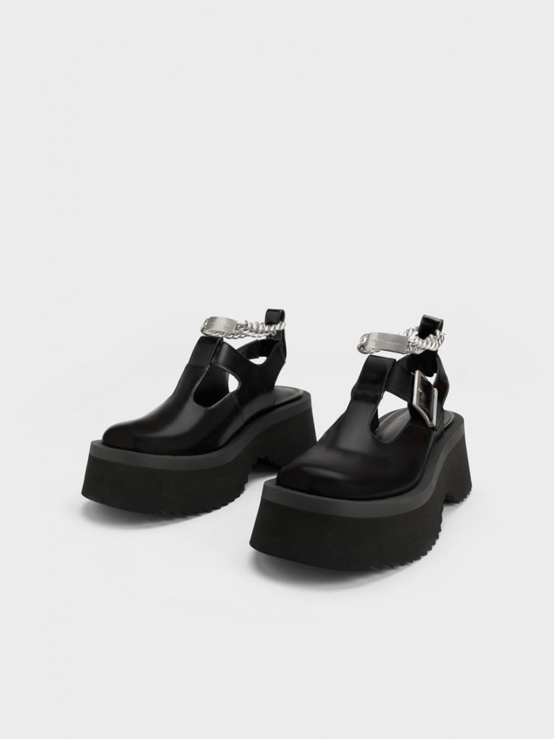 Pantofi Mary Jane Charles & Keith Grosolan Chain Cut-Out Negrii | 023YBFXUJ