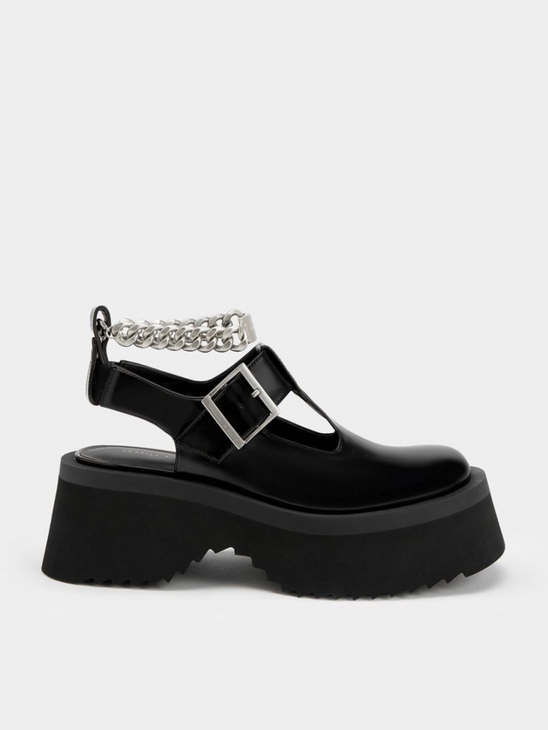 Pantofi Mary Jane Charles & Keith Grosolan Chain Cut-Out Negrii | 023YBFXUJ