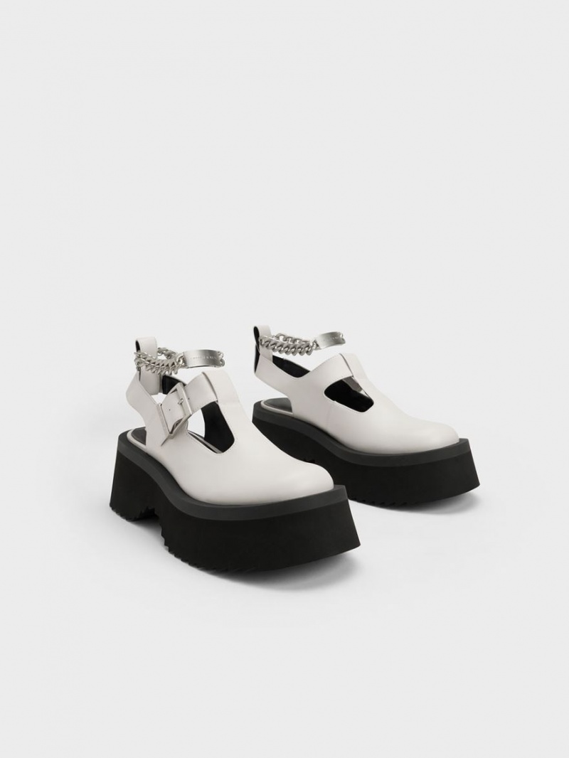 Pantofi Mary Jane Charles & Keith Grosolan Chain Cut-Out Albi | 645UGFQZS