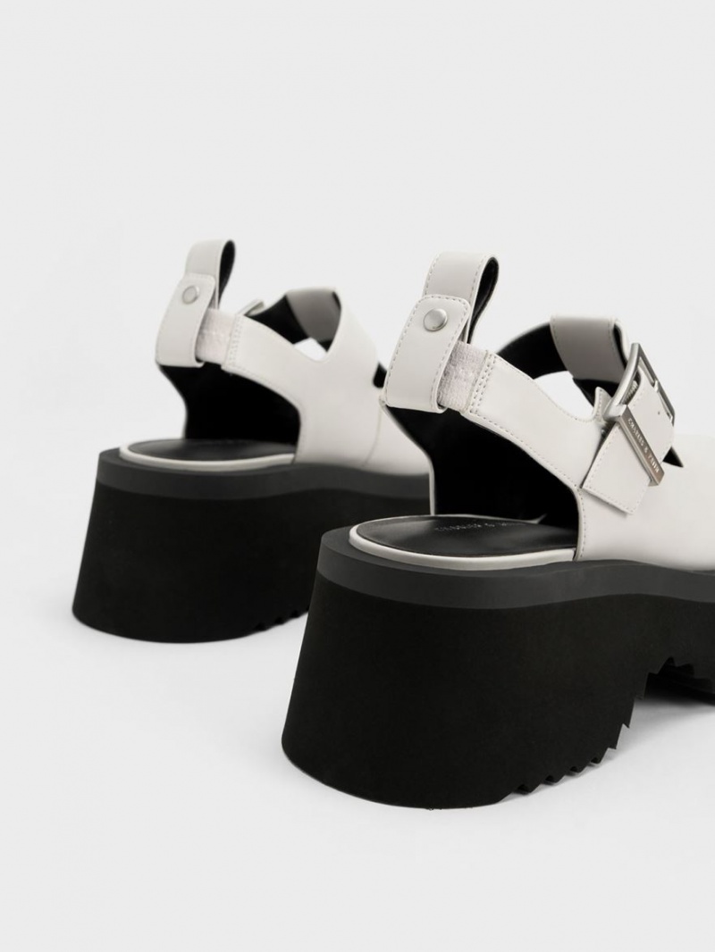 Pantofi Mary Jane Charles & Keith Grosolan Chain Cut-Out Albi | 645UGFQZS