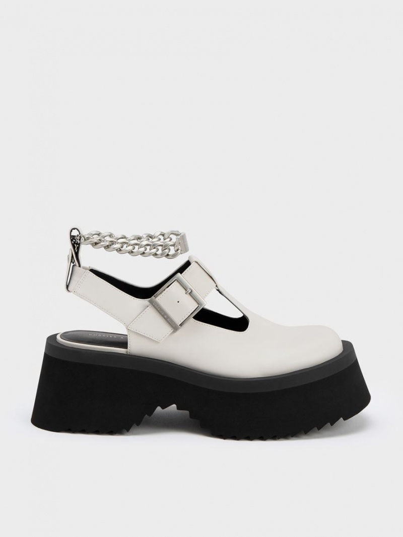 Pantofi Mary Jane Charles & Keith Grosolan Chain Cut-Out Albi | 645UGFQZS