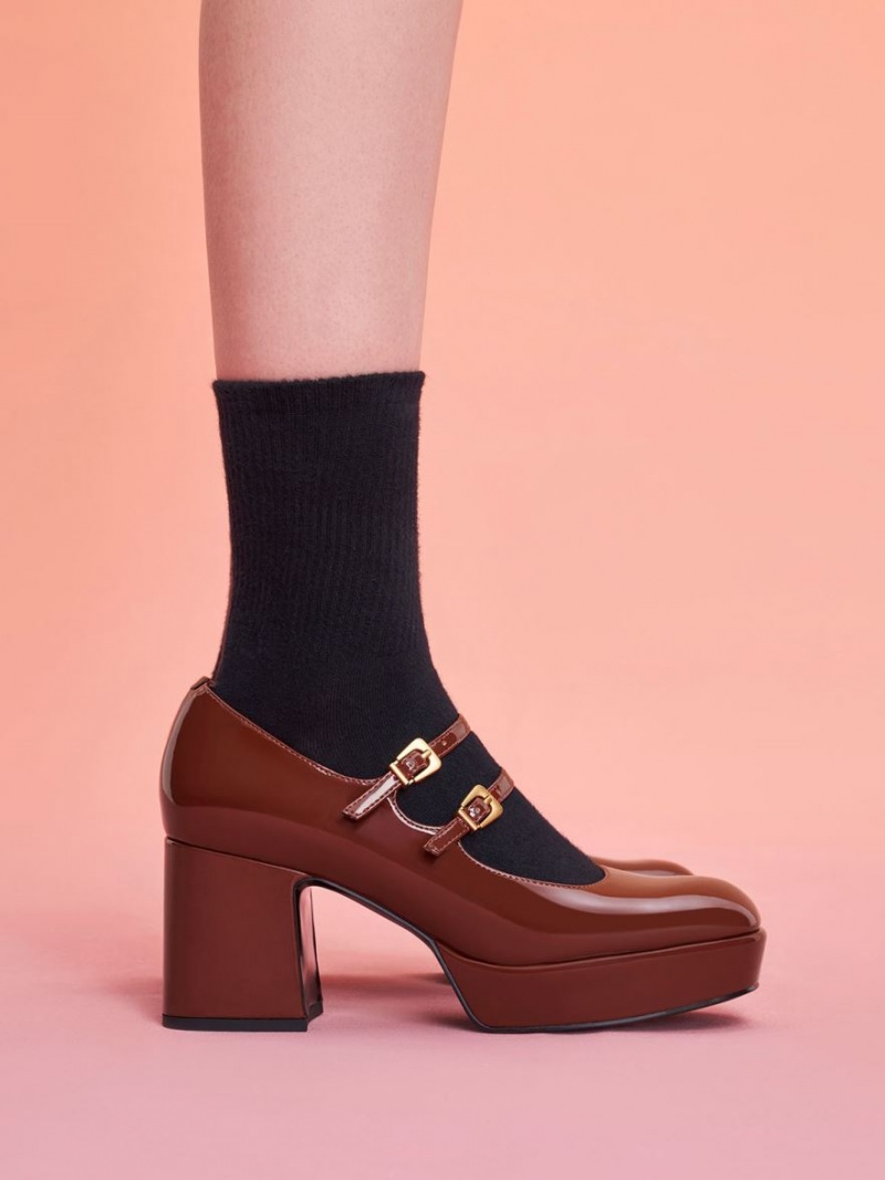 Pantofi Mary Jane Charles & Keith Lacuita Block Heel Maro | 158ATKOCY
