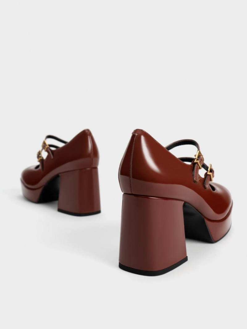 Pantofi Mary Jane Charles & Keith Lacuita Block Heel Maro | 158ATKOCY