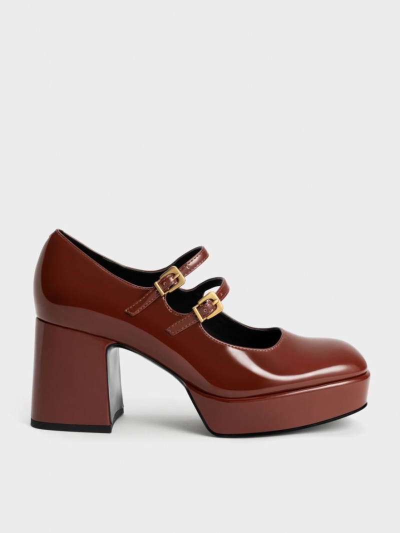 Pantofi Mary Jane Charles & Keith Lacuita Block Heel Maro | 158ATKOCY