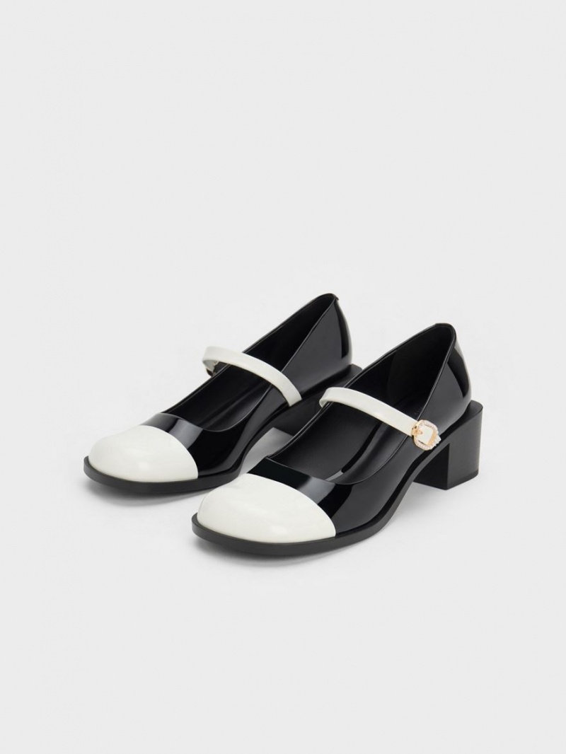 Pantofi Mary Jane Charles & Keith Lacuita Crystal-Embellished Cu Catarama Two-Tone Negrii | 287CBDTHI