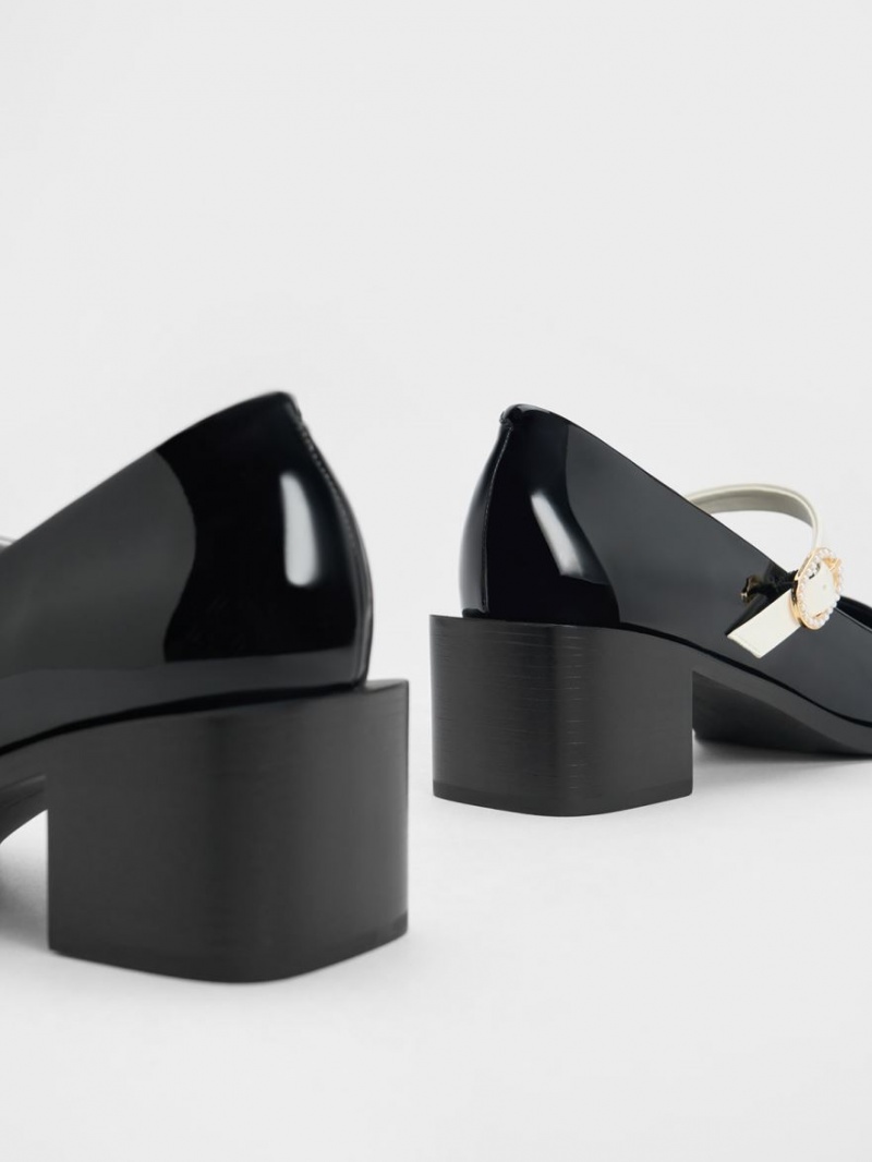 Pantofi Mary Jane Charles & Keith Lacuita Crystal-Embellished Cu Catarama Two-Tone Negrii | 287CBDTHI