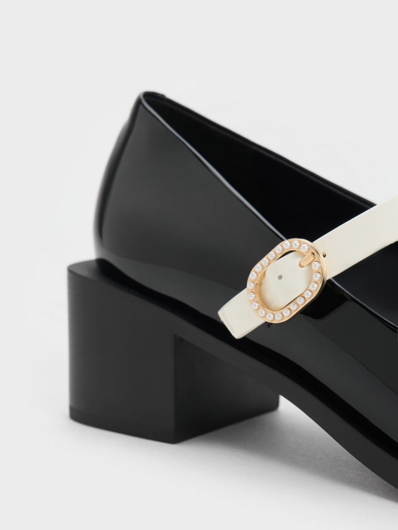Pantofi Mary Jane Charles & Keith Lacuita Crystal-Embellished Cu Catarama Two-Tone Negrii | 287CBDTHI