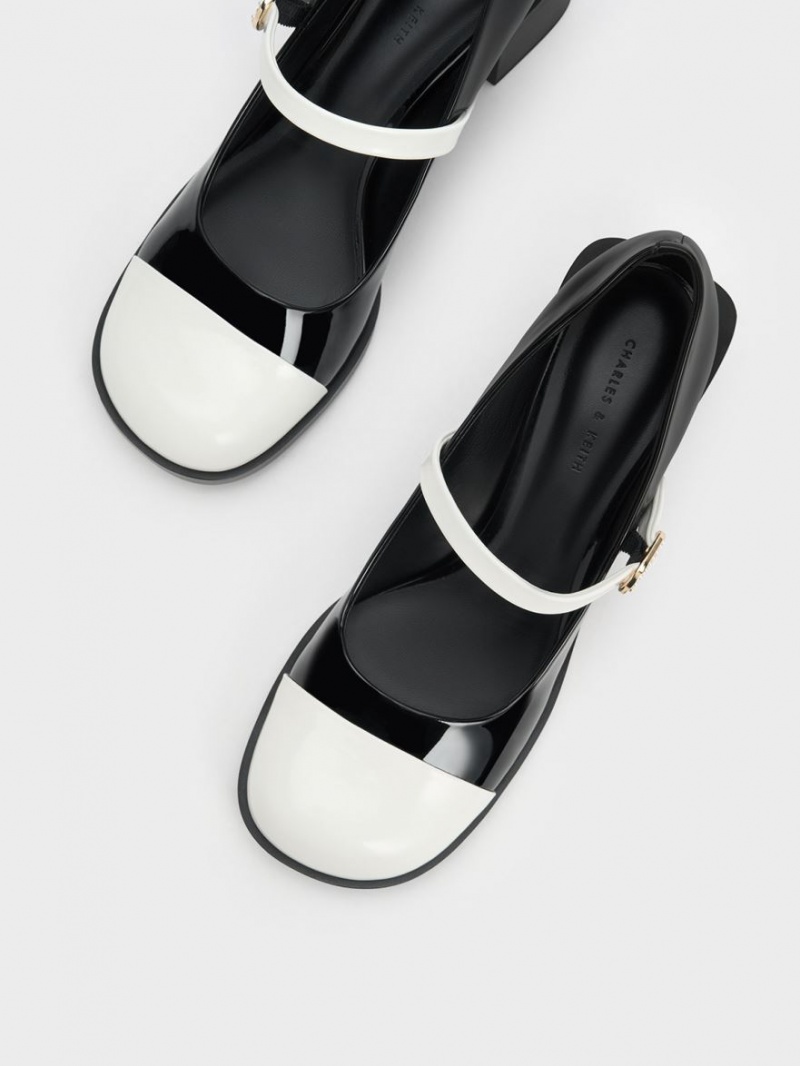 Pantofi Mary Jane Charles & Keith Lacuita Crystal-Embellished Cu Catarama Two-Tone Negrii | 287CBDTHI