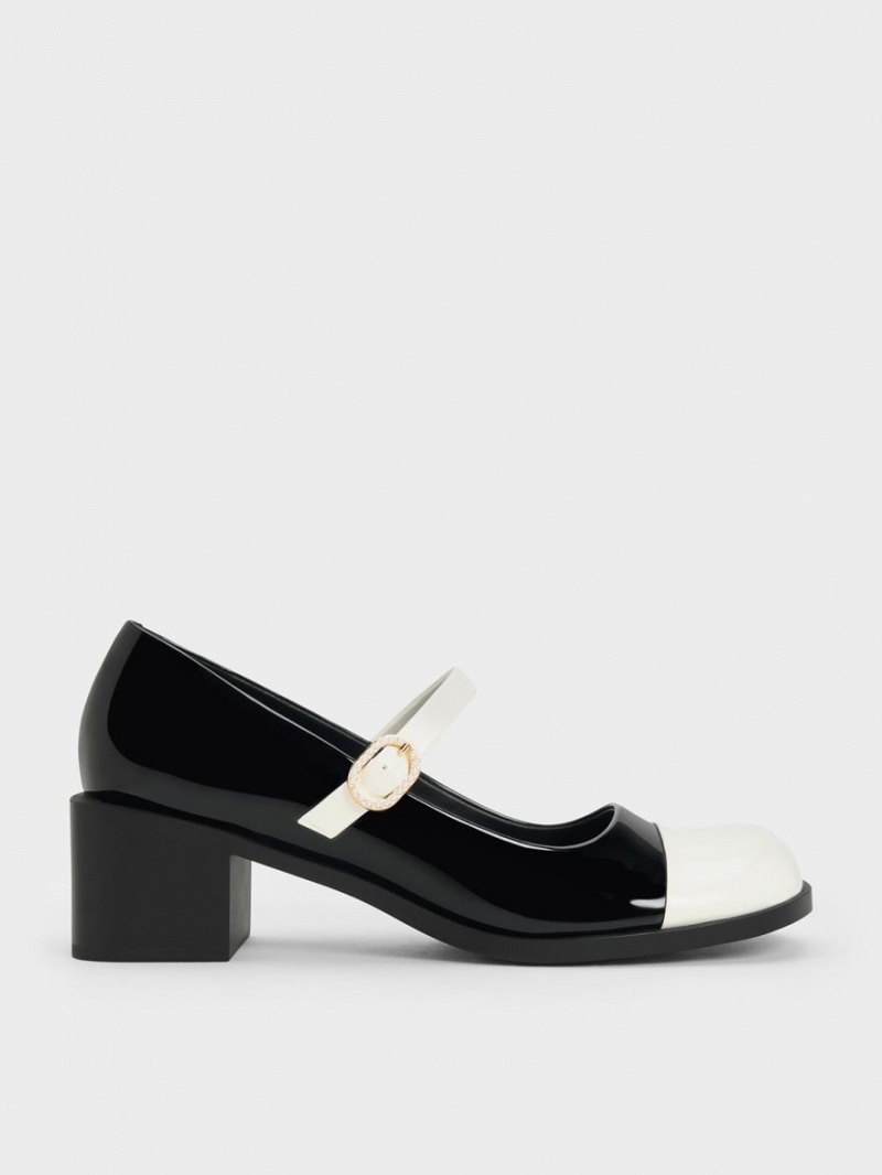 Pantofi Mary Jane Charles & Keith Lacuita Crystal-Embellished Cu Catarama Two-Tone Negrii | 287CBDTHI