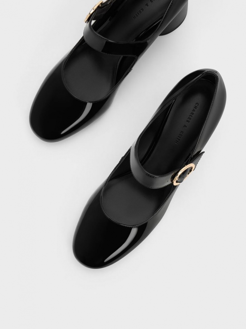 Pantofi Mary Jane Charles & Keith Lacuita Cylindrical Block Heel Negrii | 265LOEWPM