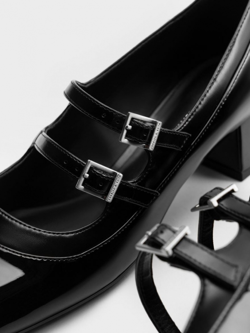 Pantofi Mary Jane Charles & Keith Lacuita Double Cu Catarama Negrii | 150RNEDJY