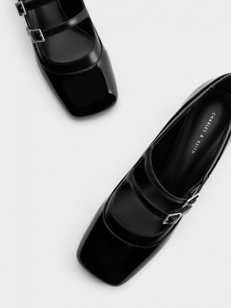 Pantofi Mary Jane Charles & Keith Lacuita Double Cu Catarama Negrii | 150RNEDJY